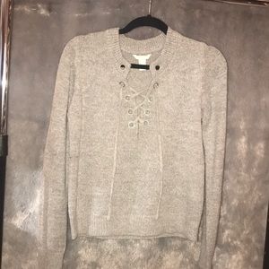 FOREVER 21 GREY LACE UP SWEATER